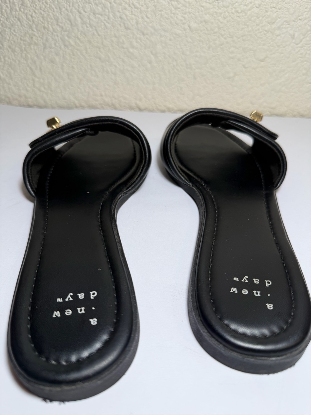 a new day Black Slide Sandals with Gold Accent Hardware - Picture 6 of 11